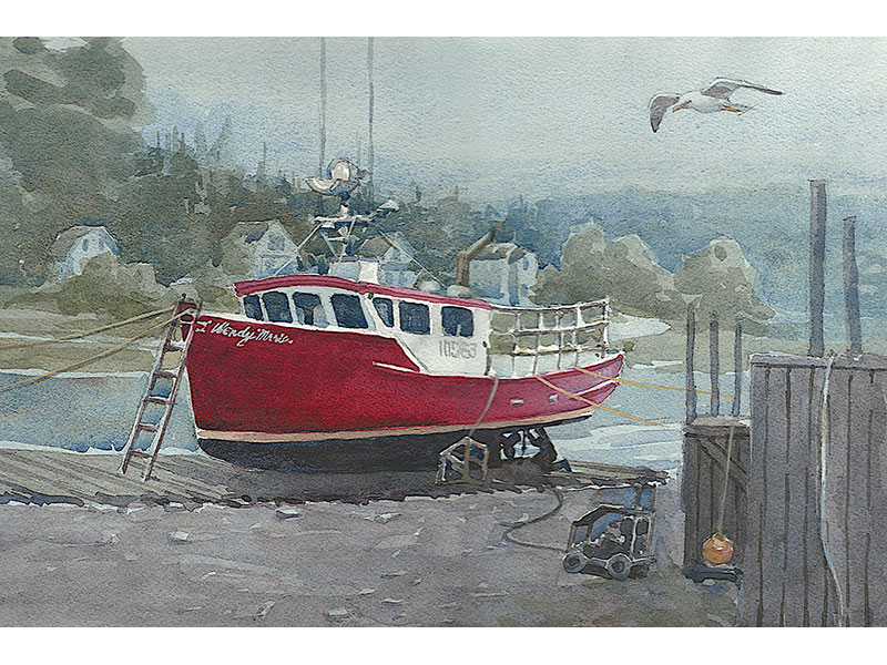 Fishing Boat Drydock watercolour by Stephen Snider